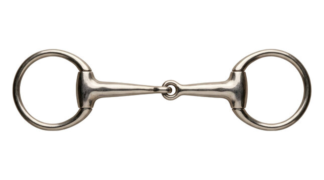 Elegant polished silver snaffle bit with intricate design details, concept for luxury equestrian accessories, high-end horse fashion and cinematic editorial photography