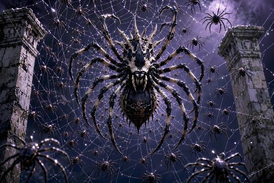 Ghostly gardener silhouette holding shears inside an abandoned gothic greenhouse filled with blooming blue and black roses under a moonlit night. Mysterious spectral figure tending to enchanted dark r