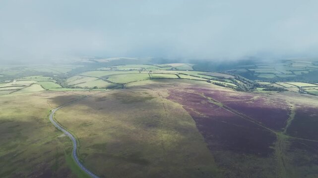 Moorland and Farms from a drone, Exmoor National Park, Devon, England, United Kingdom