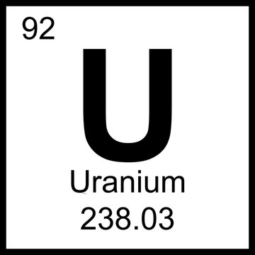 Uranium periodic table element chemistry symbol. Vector Uranium atom gas icon