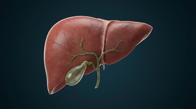 Human Liver and Gallbladder with Biliary Ducts, 3D Render