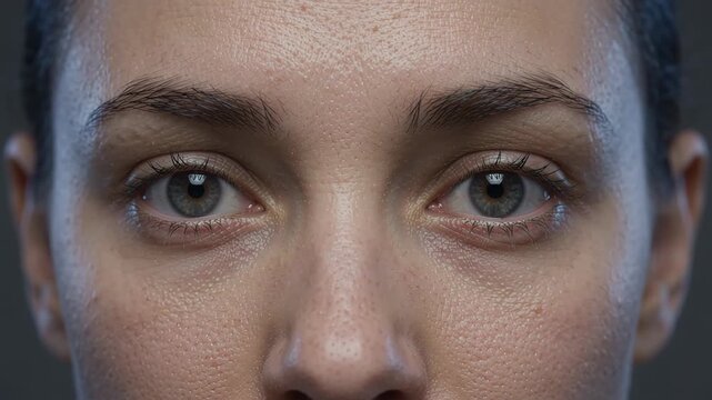 Close up man eye with glowing cyan biometric scanning rings. Concept of artificial intelligence, facial recognition, digital technology and futuristic vision
