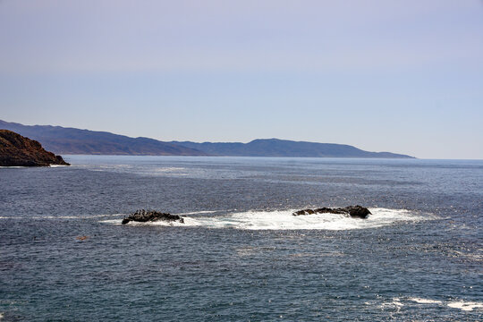 Pacific Ocean and Rocky Coastline Near La Bufadora, Ensenada, Baja California, Mexico.