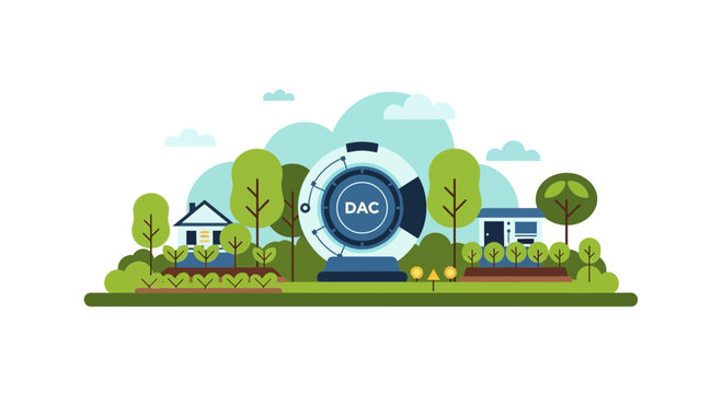 Direct Air Capture DAC Technology Vector Illustration for Carbon Removal and Sustainability