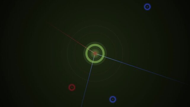 Abstract digital animation featuring colorful concentric circles and lines in a looping motion.