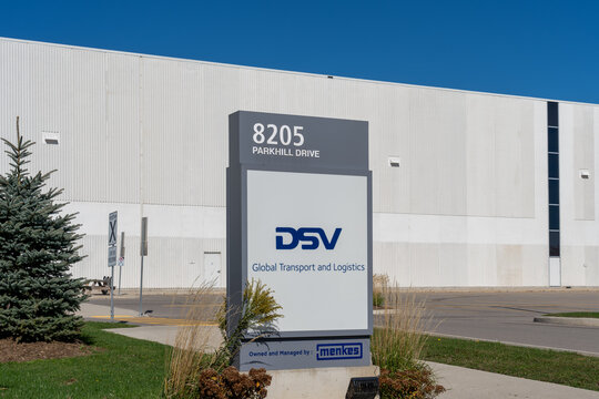 Milton, Ontario, Canada - October 18, 2026: DSV (Global Transport and Logistics) logistics facility located at 8205 Parkhill Drive in Milton, Ontario, Canada.