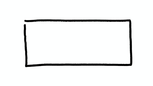 Hand drawn black rectangle frame animation on white background, wobbly sketch line boil effect, empty box with copy space