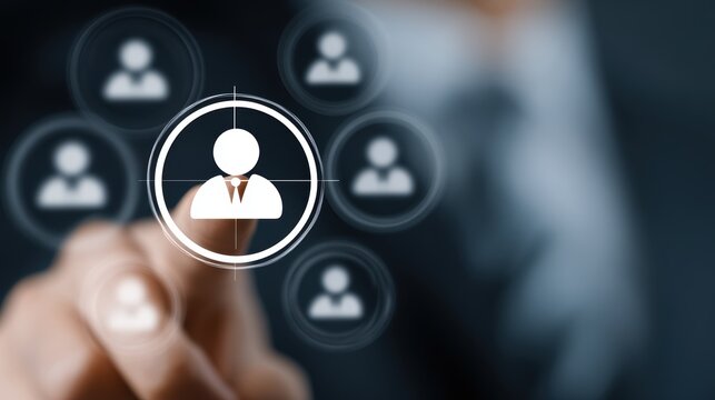 HRM or Human Resource Management, manager icon which is among staff icons for human development recruitment leadership and customer target, resume, interview. generate by AI