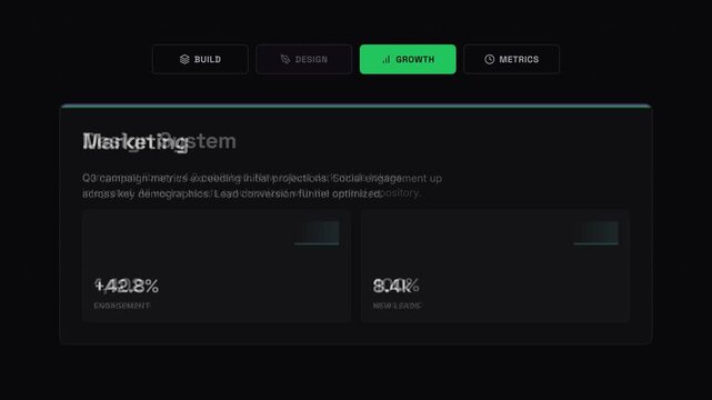 Clean dark mode tab navigation with an outlined design. Clicking a tab triggers a vibrant circular color splash fill with instant high-contrast text inversion.
