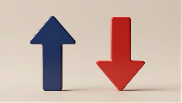 Blue up arrow and red down arrow side by side on neutral background.