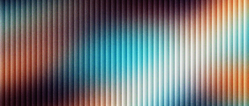 Abstract industrial metal texture with vertical parallel lines and vibrant orange and blue gradient lighting, modern futuristic ribbed surface background for technology presentations