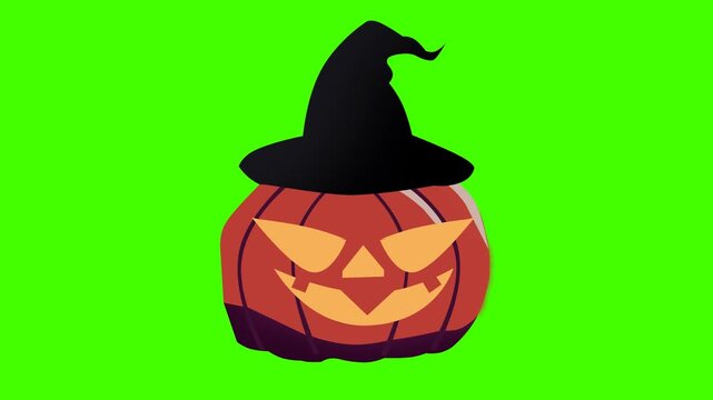 Halloween pumpkins with open and closed eyes, animated Halloween pumpkins with a green screen background