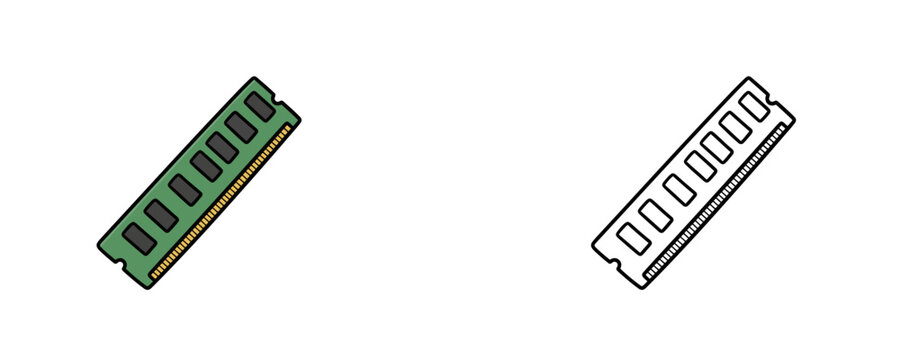 Ram stick vector illustrations in green colors featuring cartoon memory art for pc performance upgrades