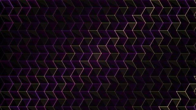 Abstract looping background with geometric zigzag patterns in dark purple and gold tones