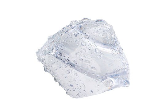 Floating Ice Cube with Water Drops Isolated on White Background