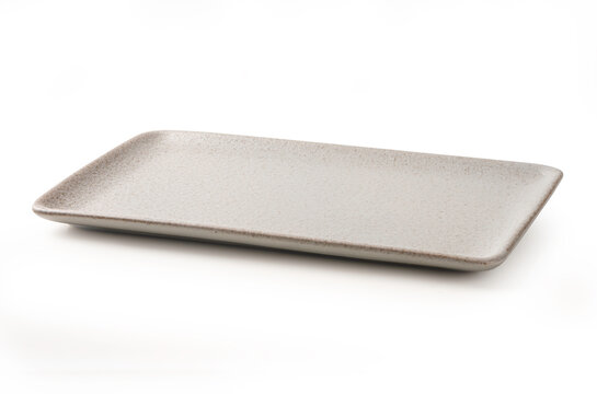 Beige Rectangular Ceramic Plate Isolated on White Background