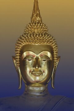 Buddha statue, a Maravijaya Buddha figure (Victory over Mara) in the ubosot, Maravijaya (Bhumisparsha-Mudra &ndash; touching the earth), the Buddha calls upon the earth as a witness to his enlightenment, Wat Thong Noppakhun, Bangkok, Thailand