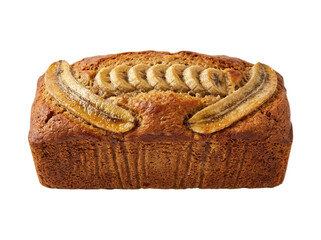 Freshly baked homemade banana bread loaf topped with sliced bananas isolated on transparent background © MS PNG STORE