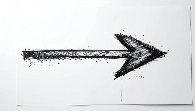 Hand-drawn arrow pointing right with artistic shading and texture on white background.