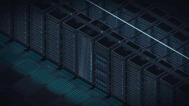Cloud Datacenter Server Rack Hall Isometric 3D Loop 4K Animation