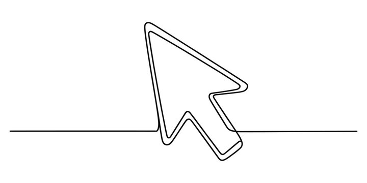 Computer mouse arrow cursor drawn with one single line Vector, illustration