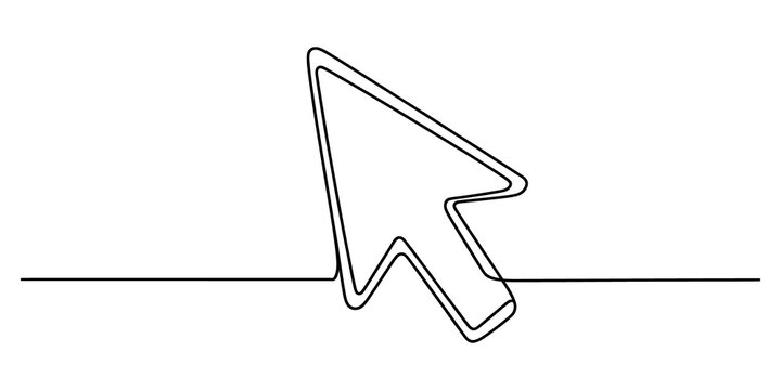 Computer mouse arrow cursor continuous line drawing isolated on transparent background