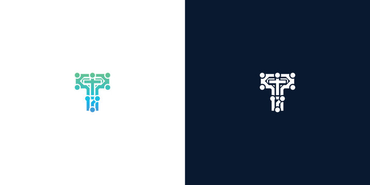 Digital letter T technology logo design concept set, modern tech circuit board initial monogram logo