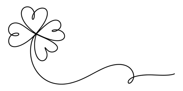Continuous single line drawing of a lucky four leaf clover isolated on transparent background