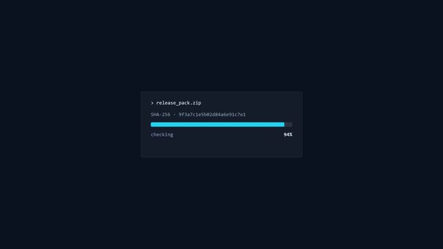 File integrity verification animation with checksum and progress bar