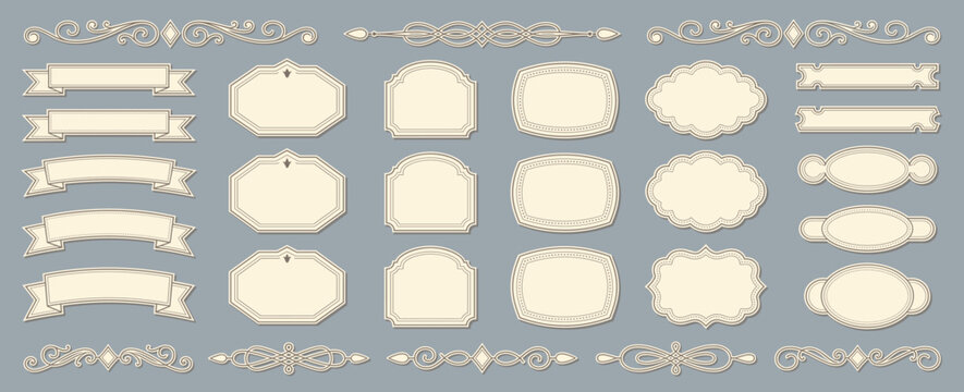 Set of luxury vintage frames, collection of retro labels, badges and banners vector decorative elements