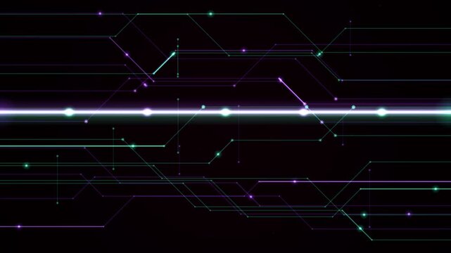 Abstract digital network with glowing lines and nodes creating a looping technological background.