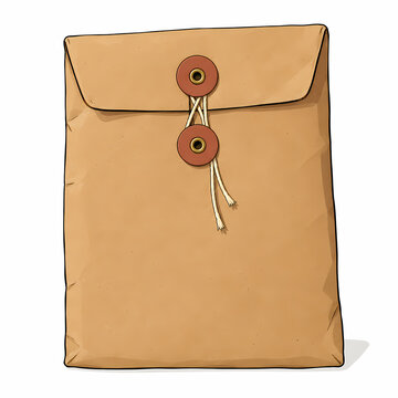 Kraft paper envelope with string and button closure illustration