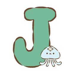 背景透過のもっちり手描きイラスト　アニマルアルファベット　J　クラゲ © hiyokomame