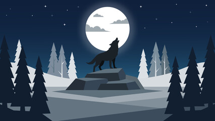 howling wolf in the middle of the snowy night © Adam