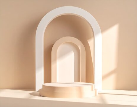 Minimalist Beige Product Podium Stage for Commercial Display