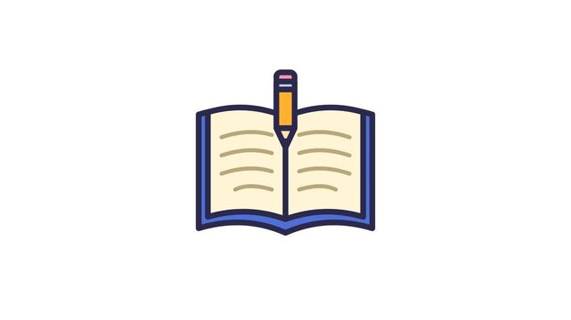 Vector illustration of an open book with a pencil, symbolizing education, knowledge, and learning. Ideal for school, study, or content creation themes
