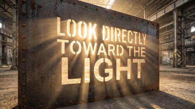 Typography Cut Out of Steel Plates with Blinding God-Rays