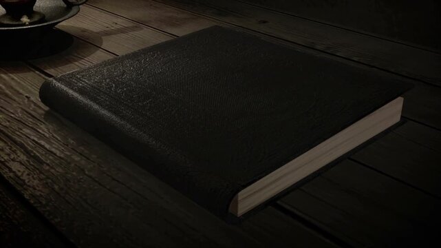 Closed vintage leather book with classic design on wooden background