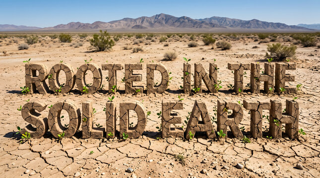 Cracked Dry Desert Mud Typography with Green Sprouts