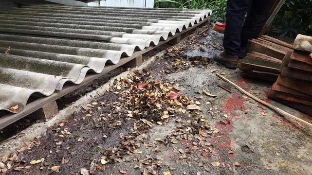Clearing Wet Leaves and Mud from Rooftop Surface