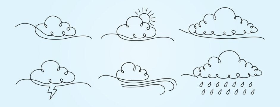 Cloud one line drawing, Continuous one line drawing of a cloud isolated on a simple background vector illustration