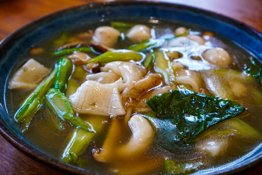 Side-Angle Thai Gravy Noodles with Plant-Based Seafood (Rad Na)