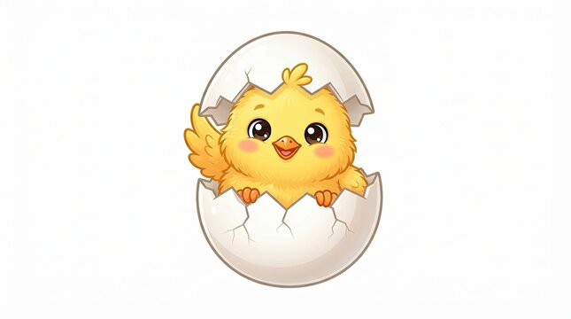 Adorable chick hatching from a cracked egg, representing new beginnings and springtime.