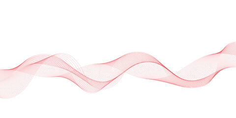 Plakat Red fine line flowing wave lines abstract background on white vector illustration