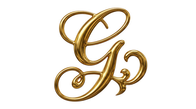 Golden ornate letter G isolated on transparent background