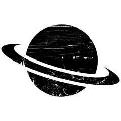 Planet with ring graphic illustration with distressed Y2K grunge texture isolated on transparent background. Black celestial space element clip art for streetwear. © Ageng Arifian