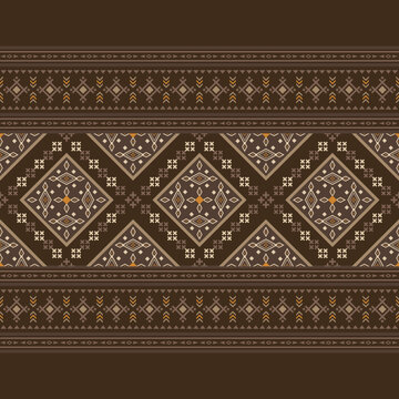 Brown seamless border pattern ethnic tribal Aztec geometric Navajo Native American horizontal stripe ornament vector design for fabric  rug edging and fashion tapestry