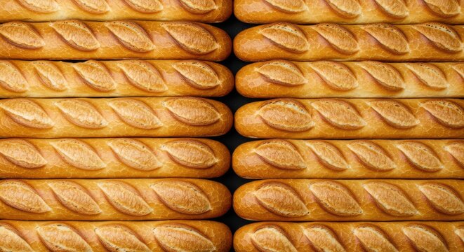 A pattern of multiple baguettes lined up side-by-side, creating a rhythmic composition.