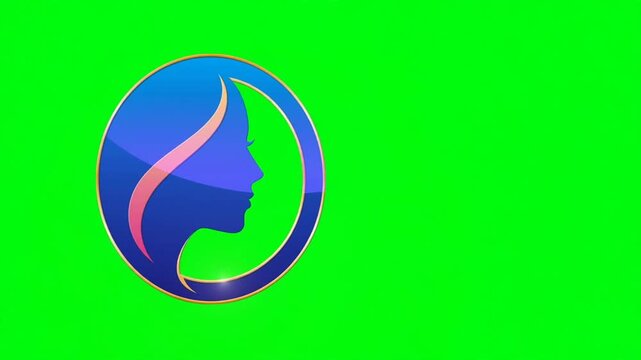 Woman Silhouette Profile Icon Inside a Glowing Blue Oval Frame on a Chroma Key Green Background