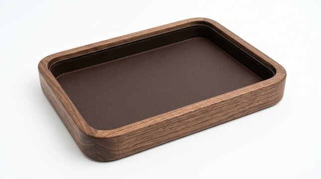 Elegant Walnut and Leather Valet Tray for Desk Organization - Modern Home Office Accessory